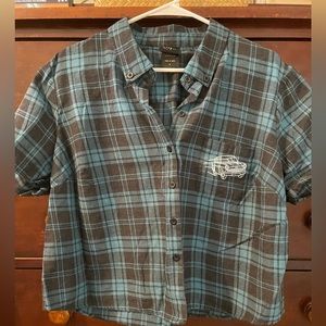 Whomping Willow Blue & Black Plaid short sleeved flannel by HP /Harry Potter. 2